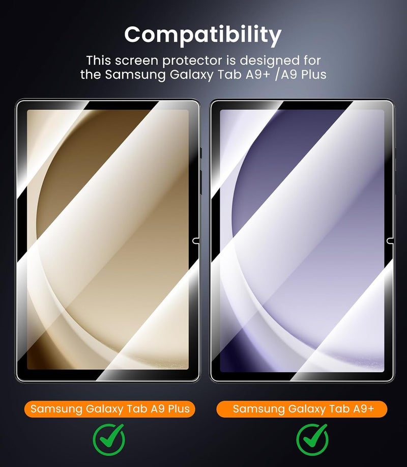 iGluz 2 Pack 9H Tempered Glass Screen Protector for Samsung Galaxy Tab A9+/A9 Plus (11 inch) with Easy-Install Alignment Tray,12FT Shatterproof,Bubble Free,HD Clear,Scratch Resistant,S Pen Compatible - Image 3